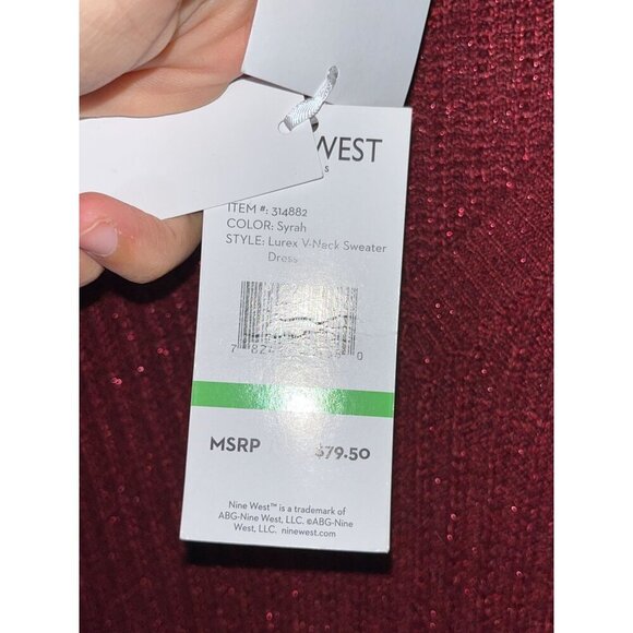 NWT Nine West Lurex V-Neck Sweater Dress Syrah Womens size Large - Picture 4 of 8